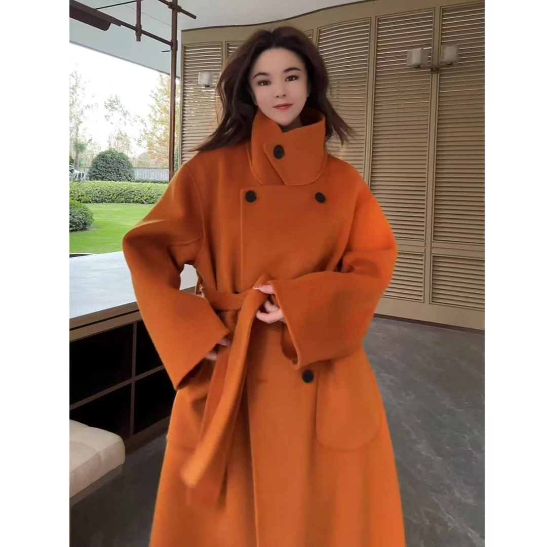 【轻轻定制 橘色温柔 】大口袋山羊绒大衣秋冬宽松外套保暖长款