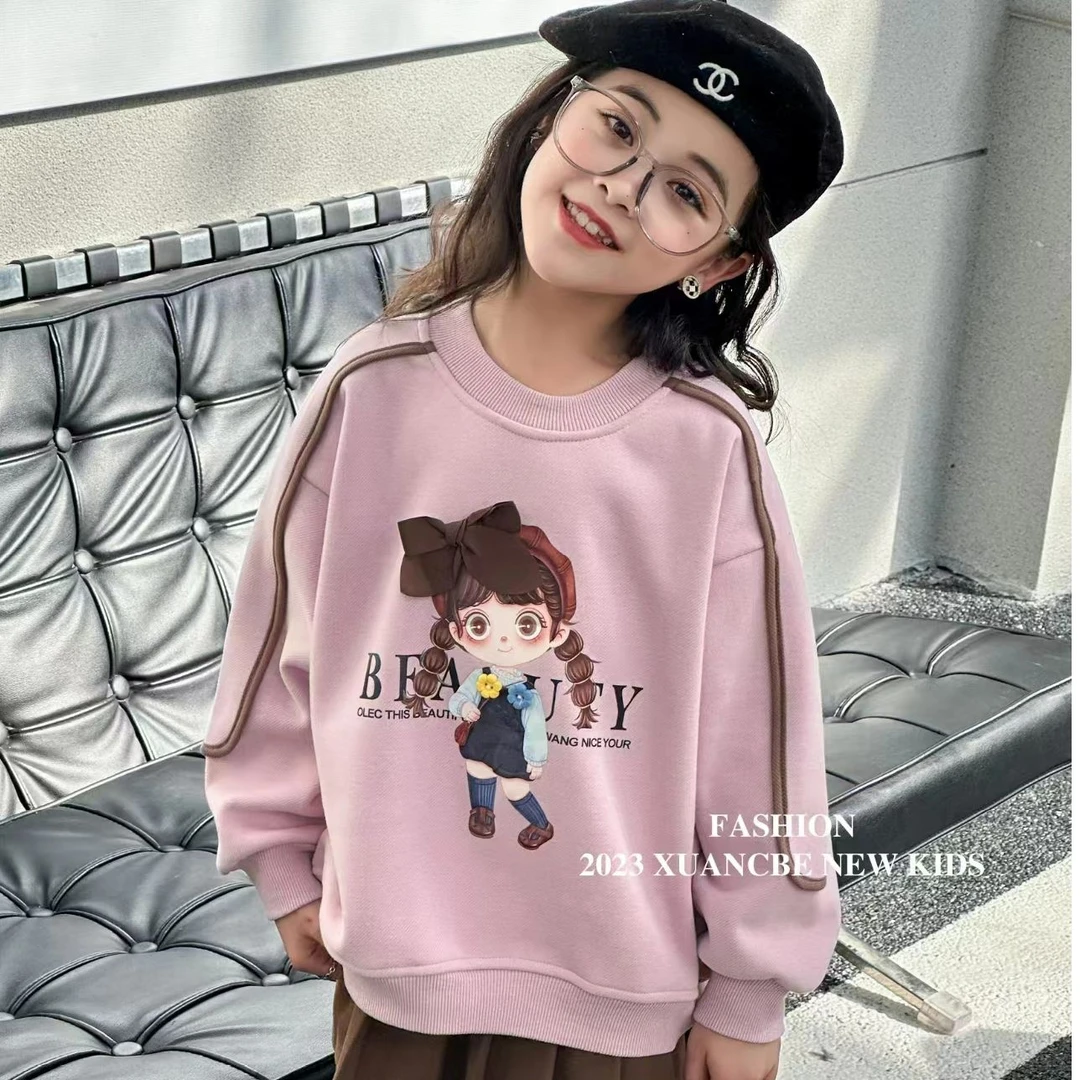 37155女童卫衣2023新款宽松洋气儿童小女孩秋季加绒长袖秋冬上衣