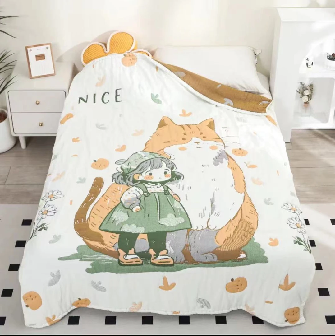 【猫女孩】150*200 A类全棉纱布云朵泡芙被