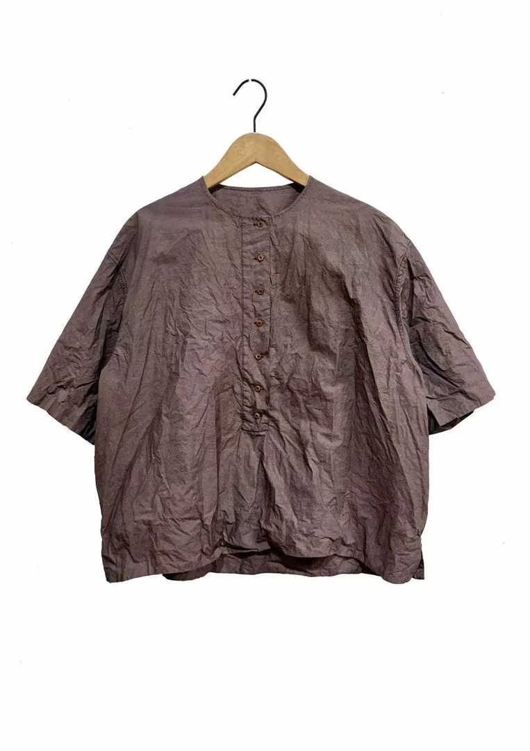 山山家-左岸迷香【上衣】Z25SS1027柞丝圆领套头宽松复古文艺短袖