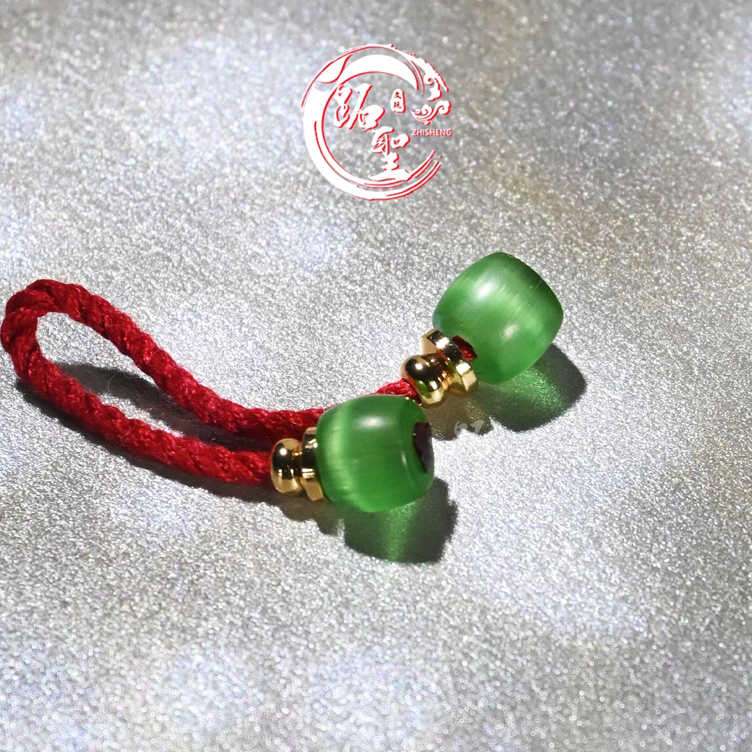 6MM绿猫眼石直切弟子珠文玩108菩提手串手持DIY配饰配珠一对收尾