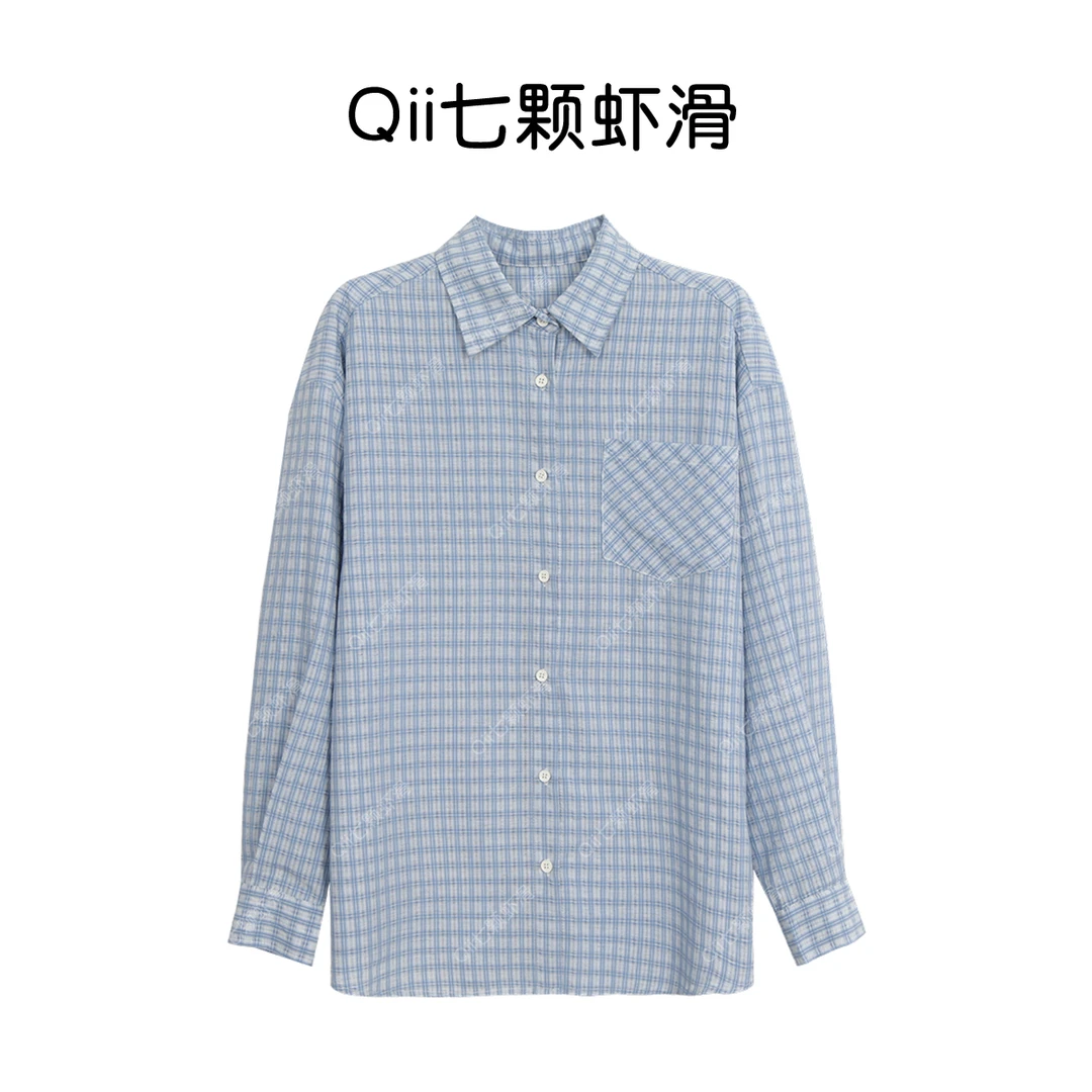 七颗虾滑【香格里拉】早春学院风衬衫新款格子长袖衬衫251U0541