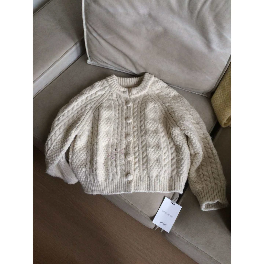 【NO退NO换】来自b0【钩花包扣毛衣】韩系慵懒圆领排扣开衫毛衣【