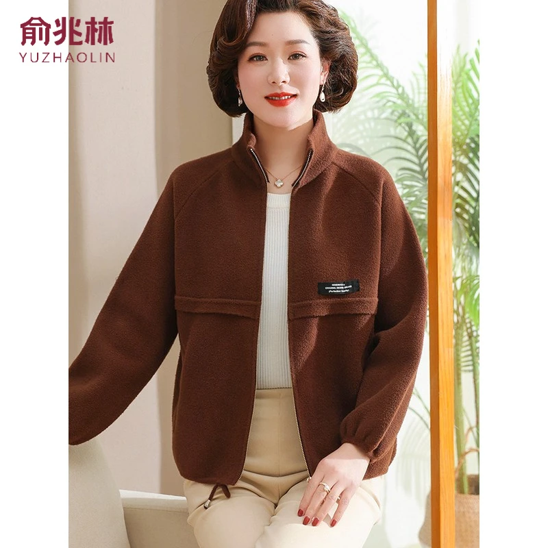 俞兆林妈妈秋装气质短款外套中年女装春秋毛呢子上衣洋气中老年20