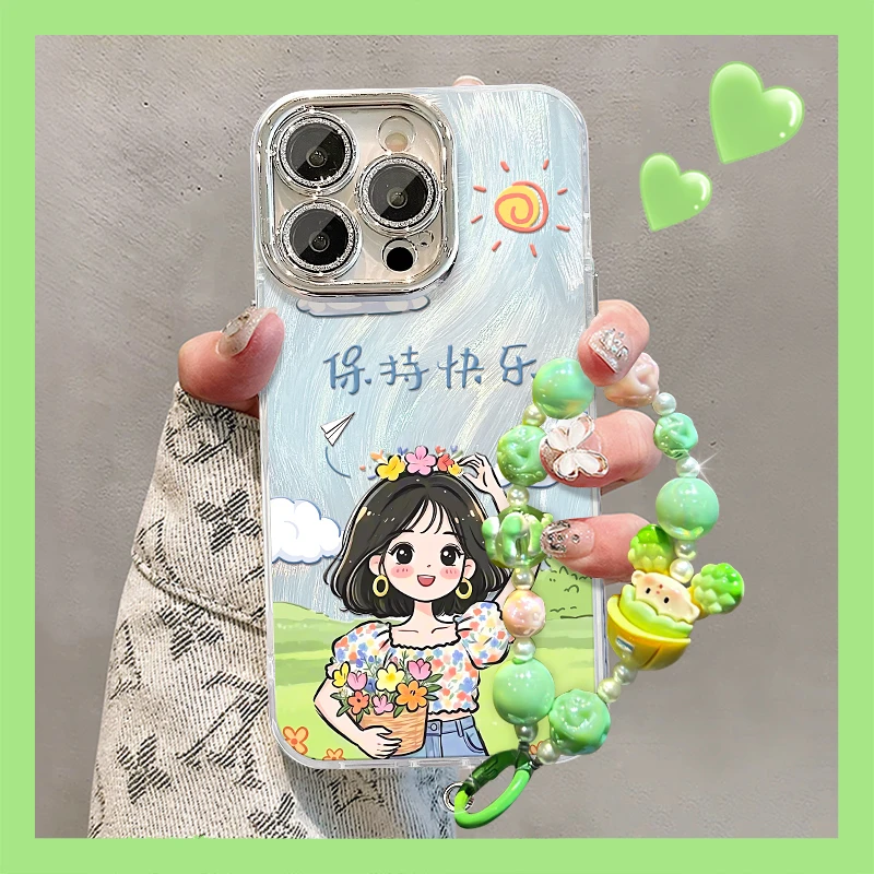 治愈女孩适用苹果vivo华为oppo小米iPhone16创意羽纱纹手机壳
