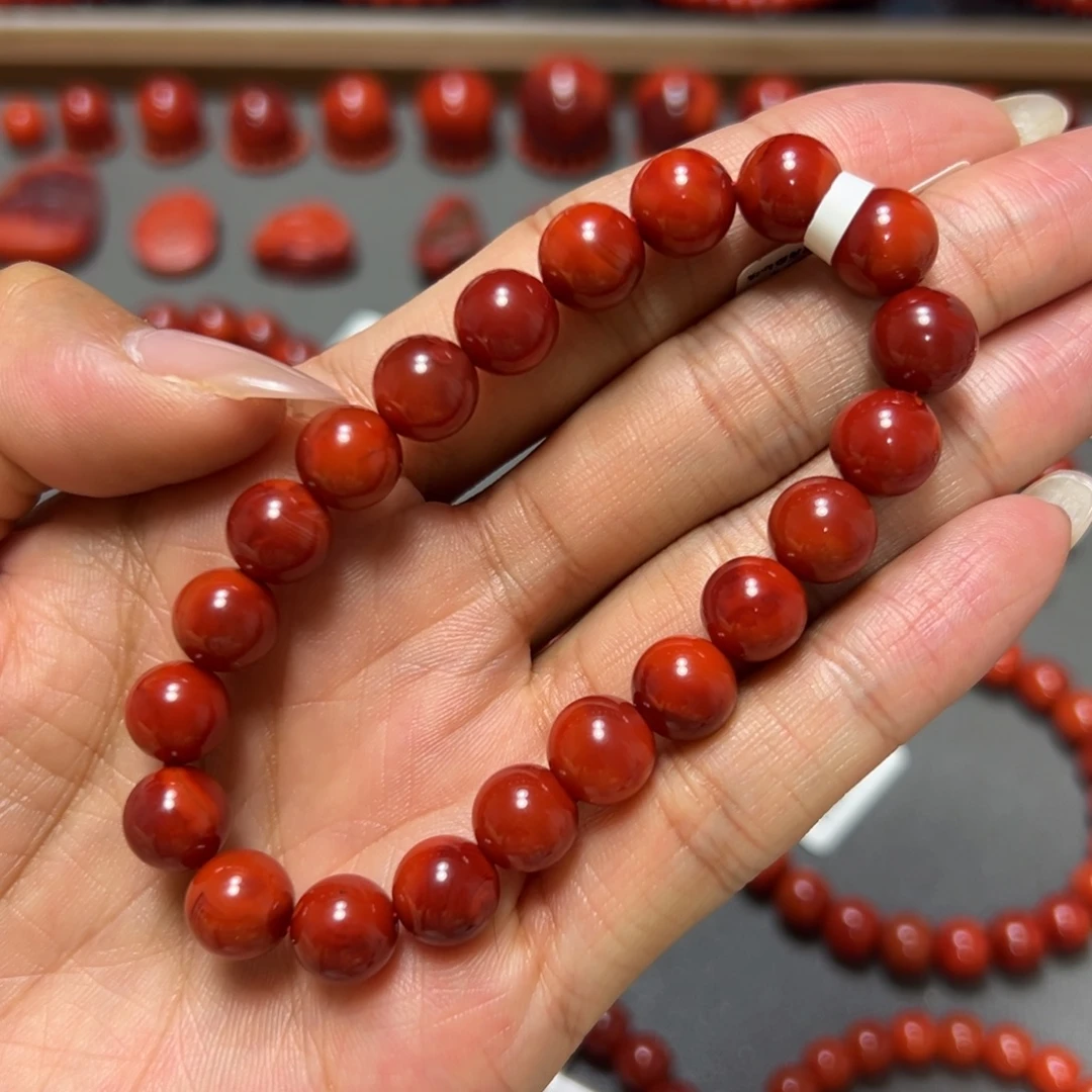 南红玛瑙未镶嵌手串 玫瑰锦双色 约9.3mm