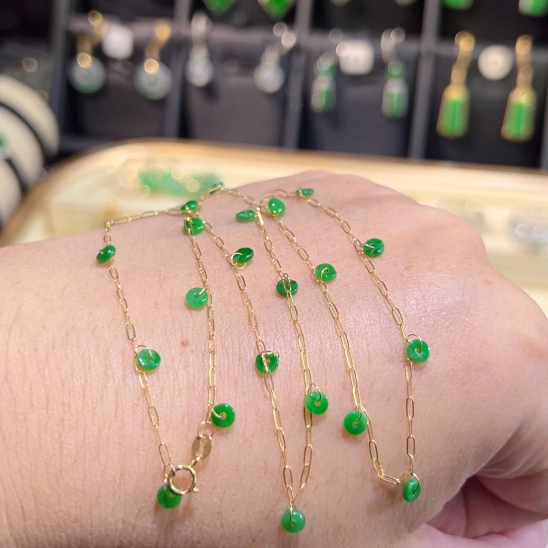 翡翠18K金镶嵌颈饰满天星45c m