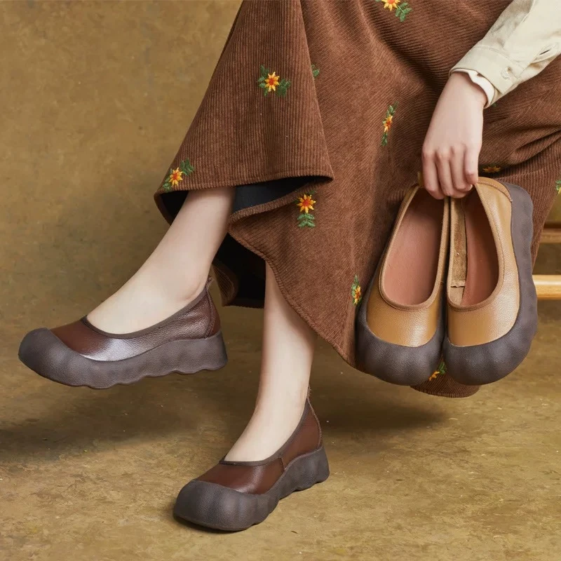 英伦风圆头单鞋复古风豆豆鞋女2025年春季女鞋平底防滑舒适懒人鞋