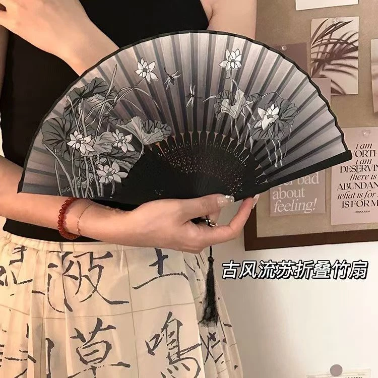古风扇子镂空雕刻扇子中国风折叠小扇子古风汉服民族特色水墨风