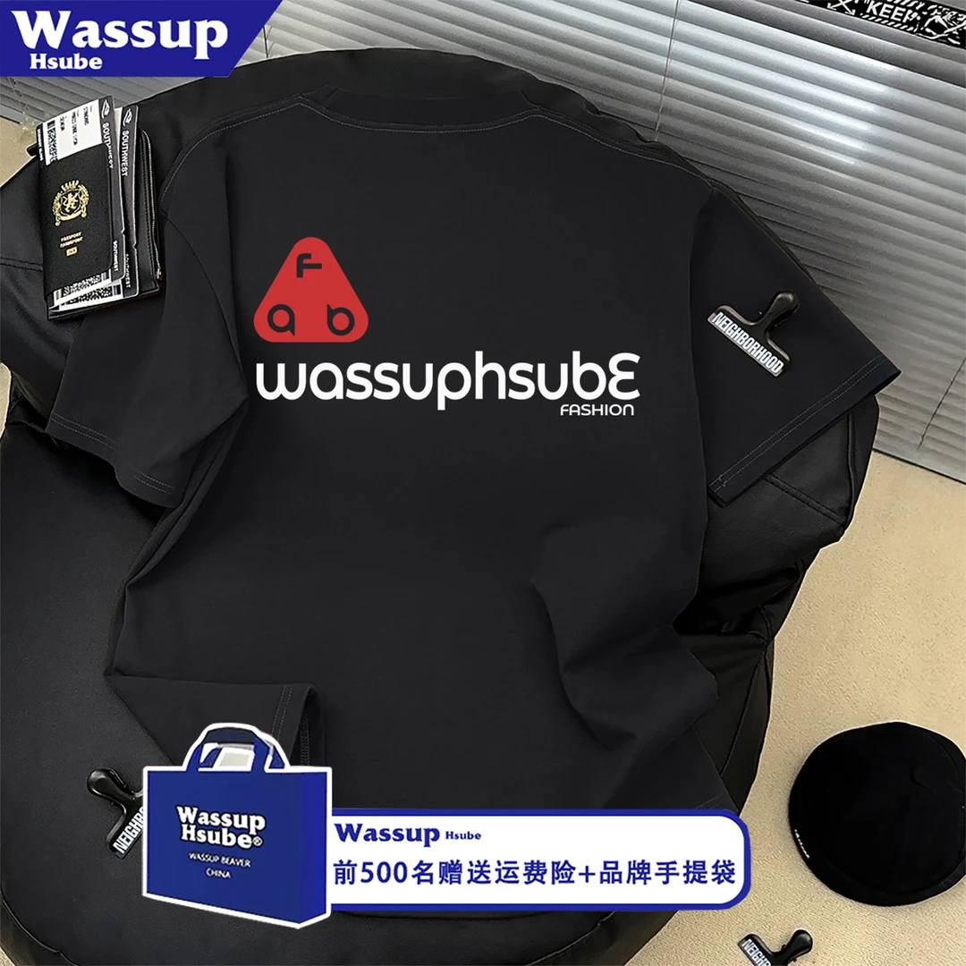 WASSUP HSUBE美式字母印花短袖男夏季国潮休闲运动情侣半袖T恤女