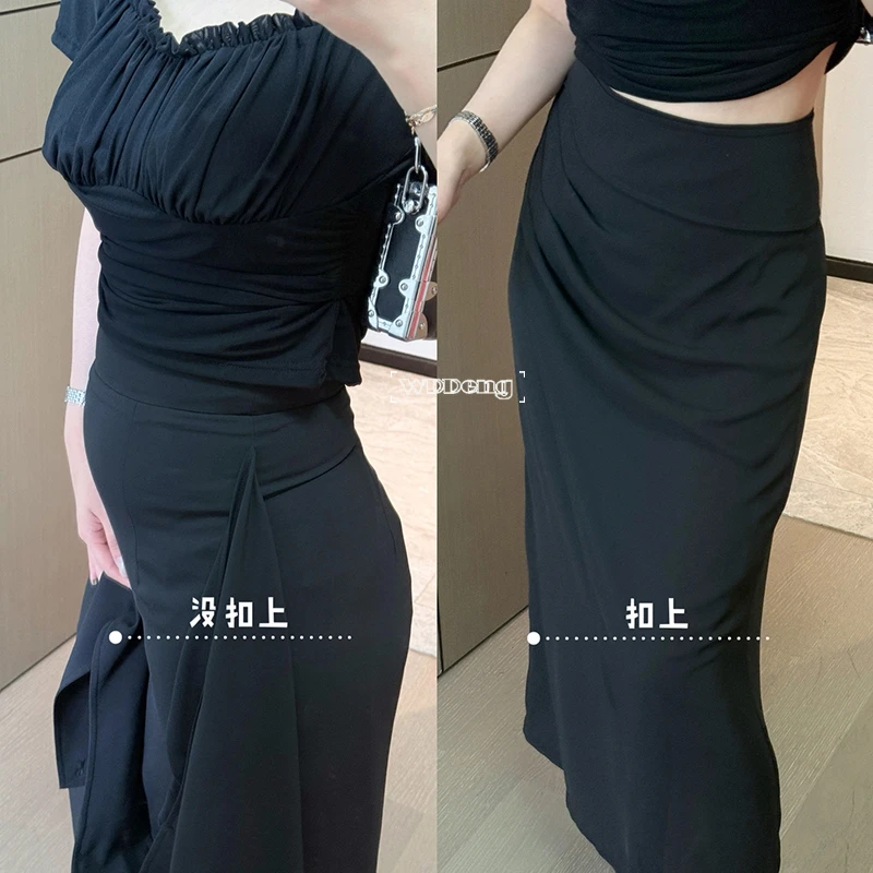 王等等【轻纱摇曳】2025夏季长款搭片式雪纺收腰半裙U225G06094