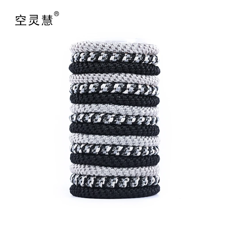 0575 黑银高级手工编织设计款皮筋头绳(15根)