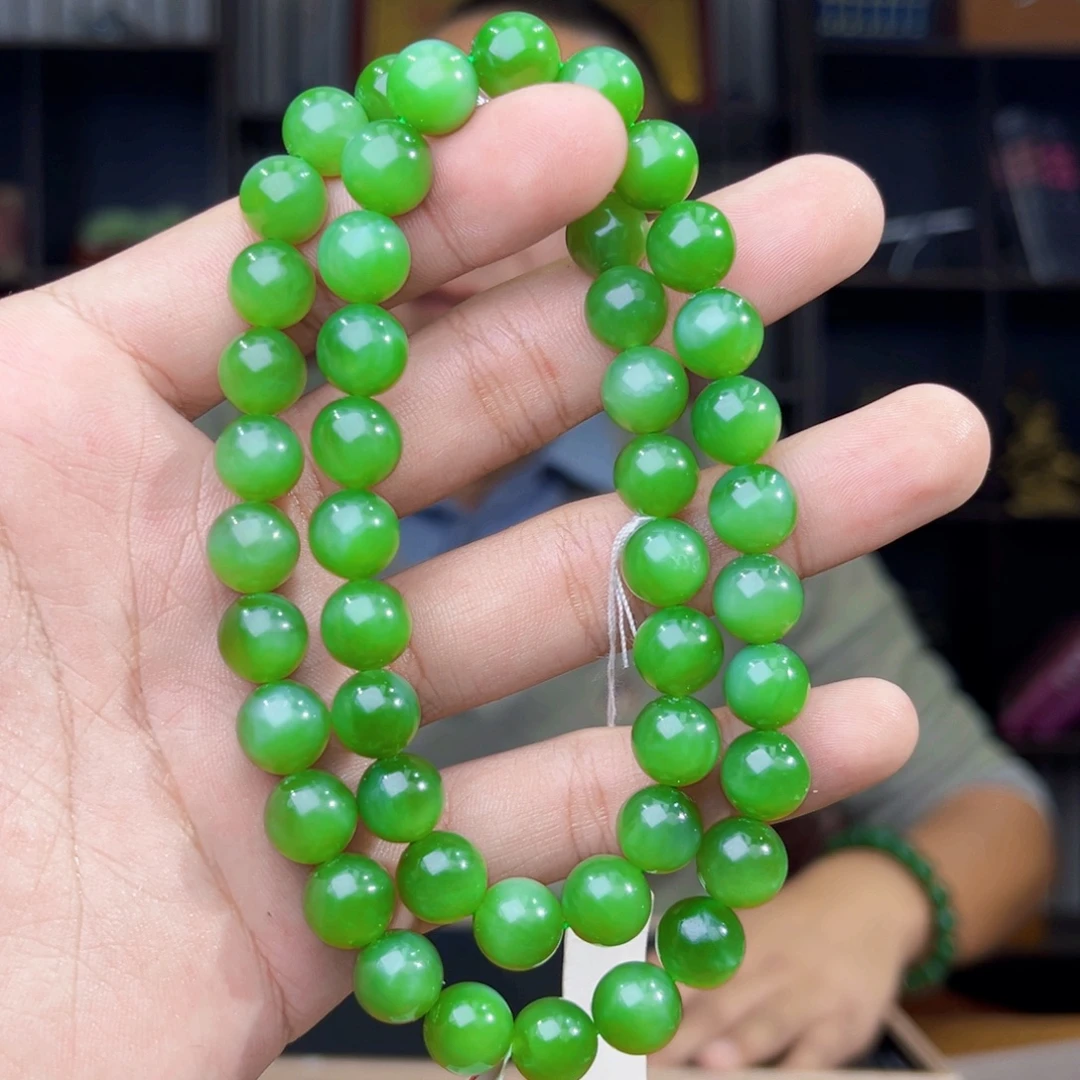 和田玉未镶嵌手串天然和田玉俄罗斯碧玉粉绿卡10