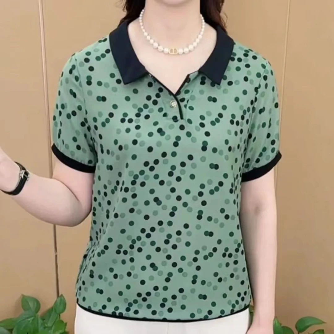 气质短袖t恤女娃娃领印花夏季新款2025时尚百搭减龄打底衫半袖