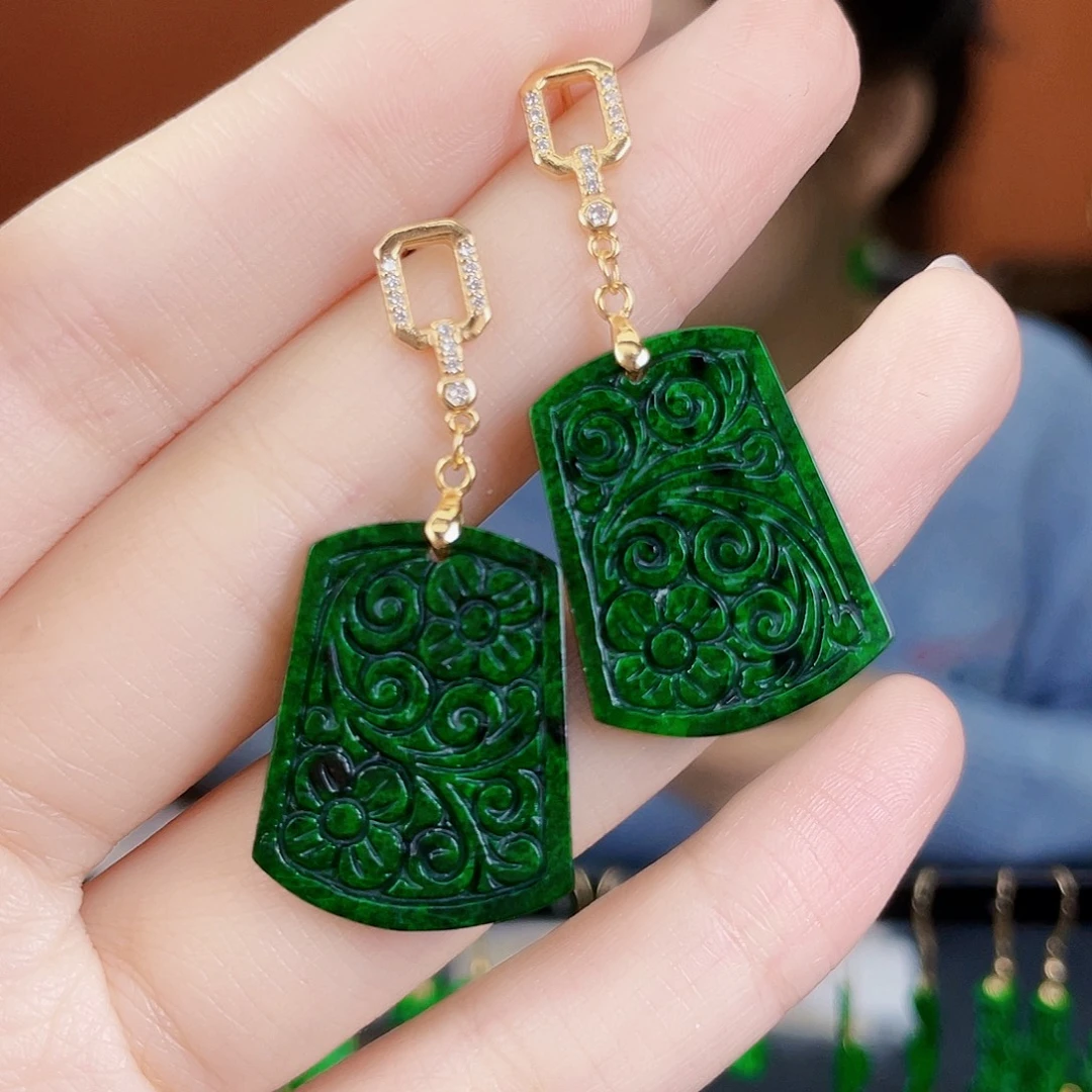 翡翠银S925镶嵌耳饰