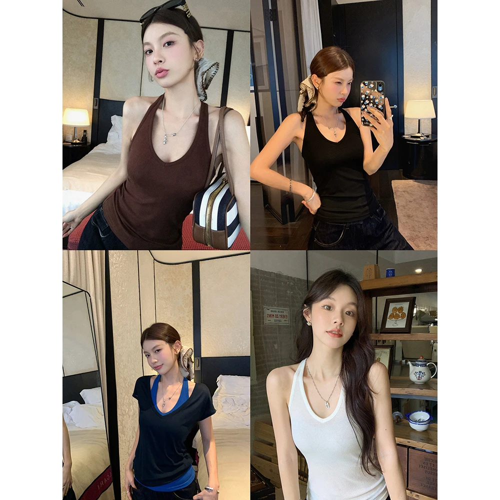 张贝贝 甜辣icon 抗菌天丝亚麻 超弹力挂脖工字背心