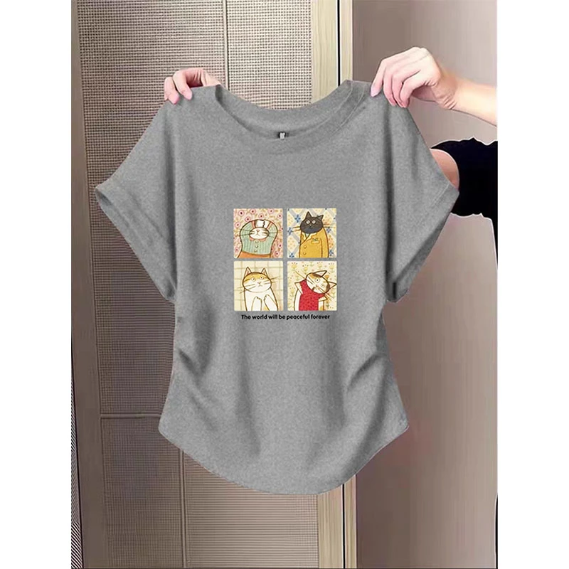 设计感小飞袖正肩圆领短袖t恤女2025夏季新款不规则褶皱收腰上衣