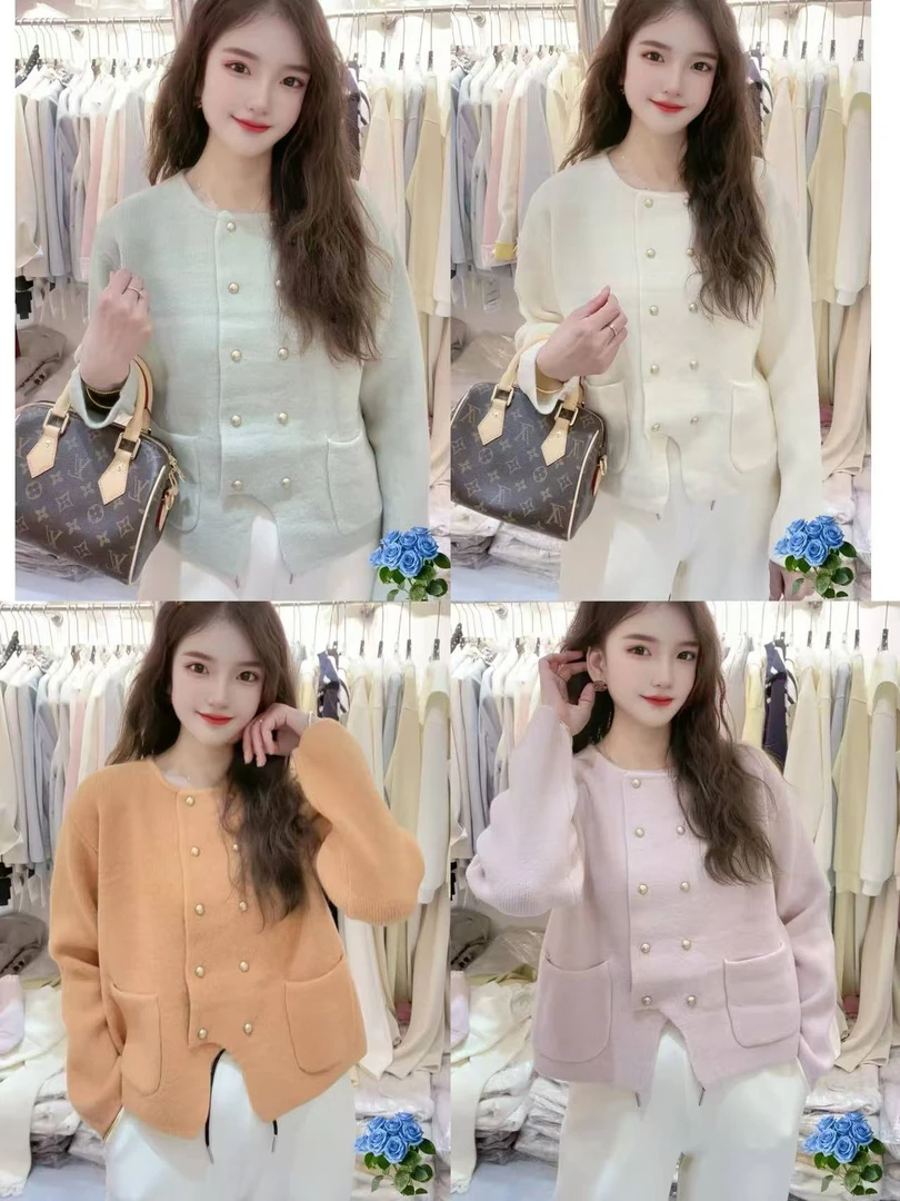 法式温柔双排扣小开衫