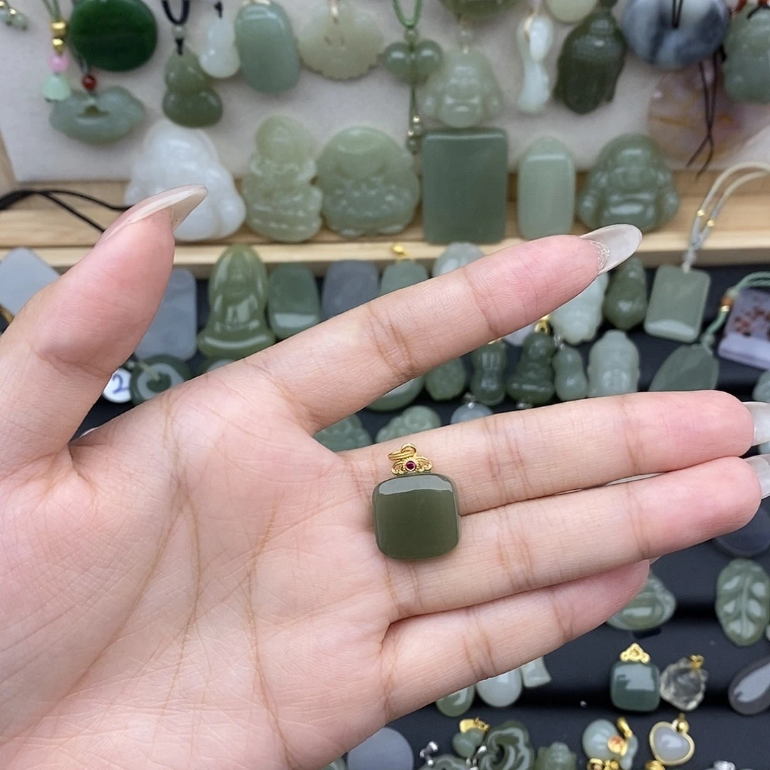 和田玉银S925镶嵌吊坠(不含链)