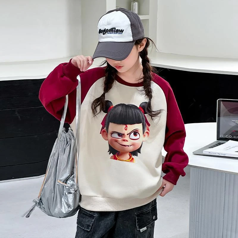 女童春装哪吒魔童卫衣2025新款韩版网红休闲卡通动漫拼色上衣童装