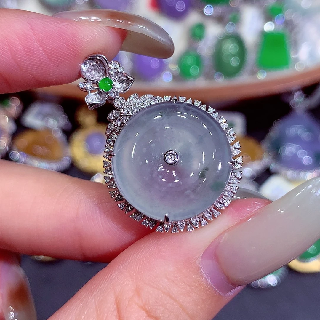 翡翠18K金镶嵌吊坠(不含链)