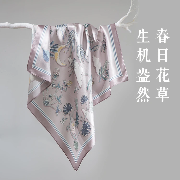 太湖雪真丝素绉缎方巾桑蚕丝70真丝素绉缎方巾花草集