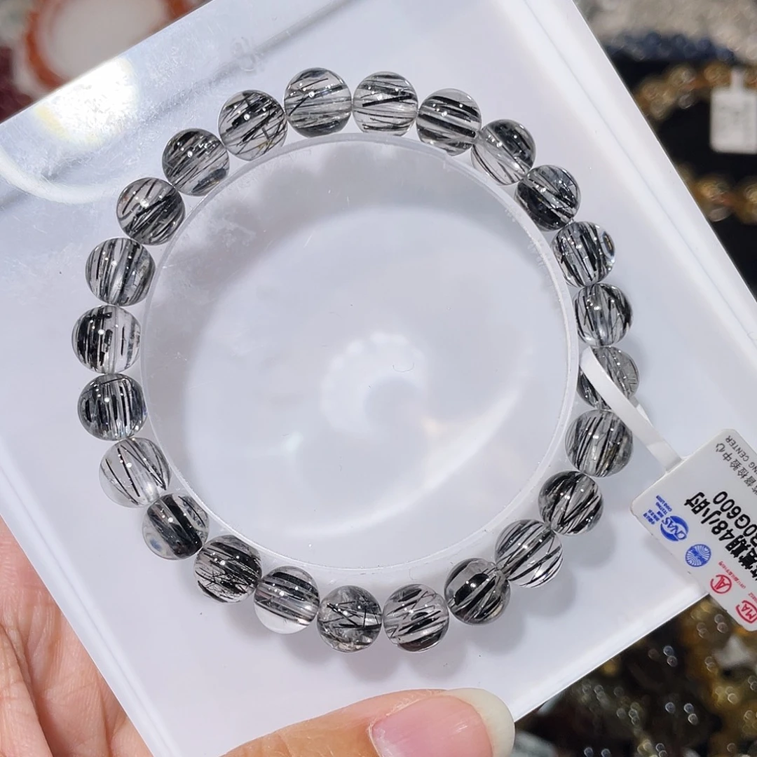 水晶手链未镶嵌顺发黑发晶7.8m