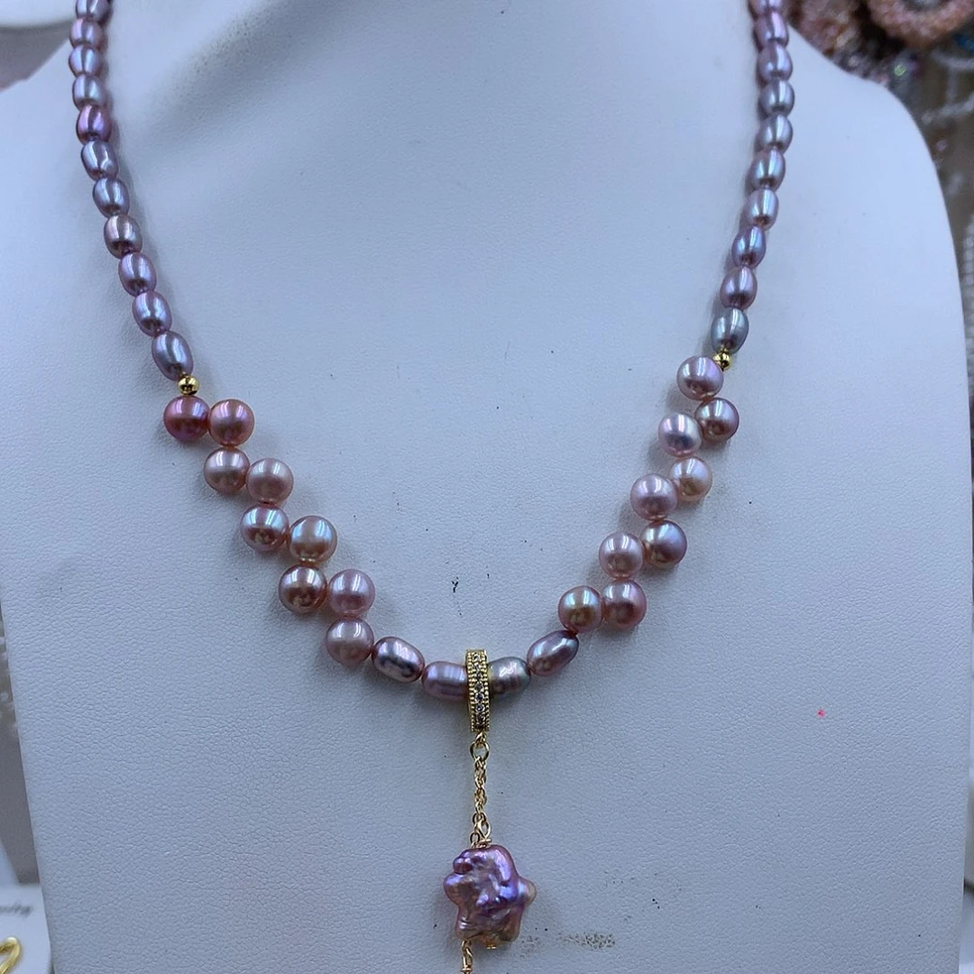 项链银S925镶嵌淡水珍珠