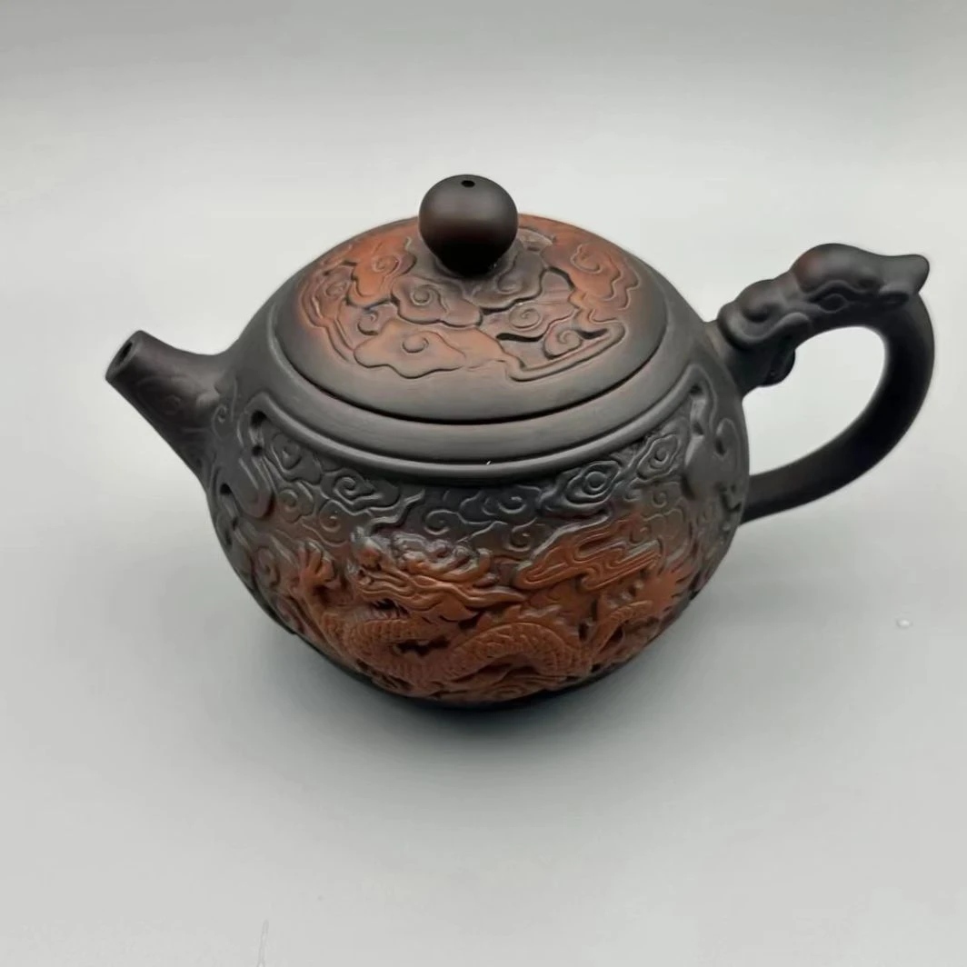 紫陶浮雕龙凤壶-300毫升（颜阳虎）礼盒装 ZH00221