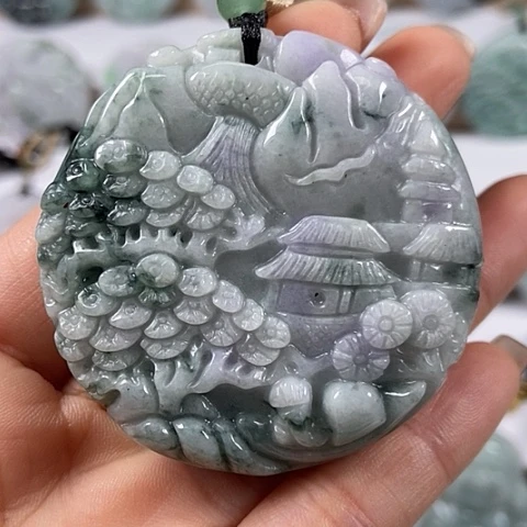 翡翠颈饰未镶嵌山水两面工福利