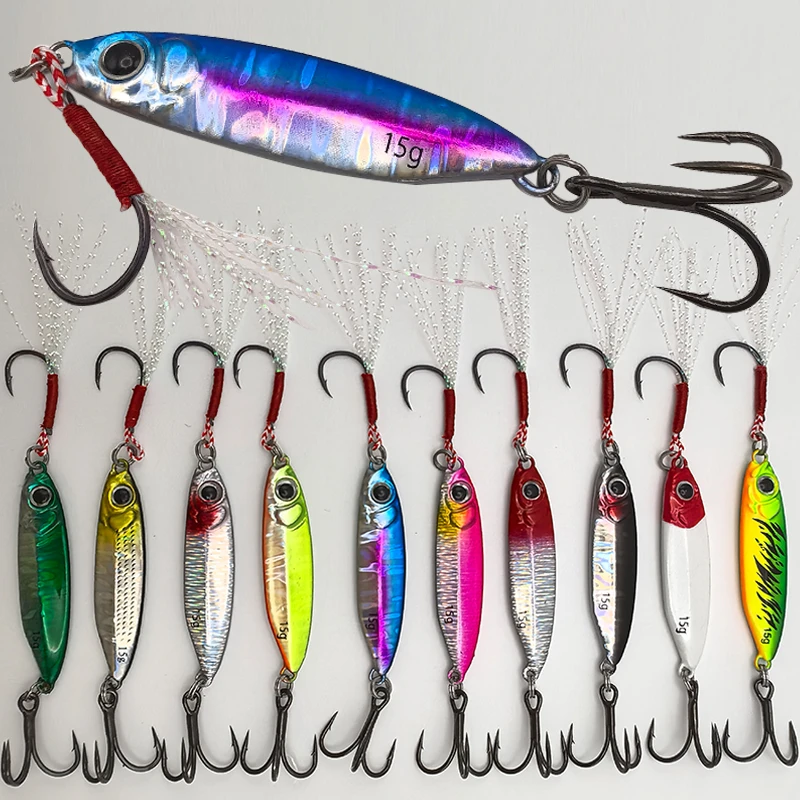 飘落泳姿蓝刀铁板路亚饵双钩铁板假饵远投前忒班单钩后6066加强钩