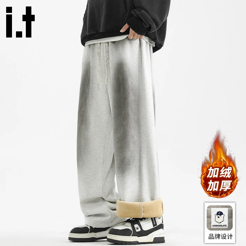 i.t:CHOCOOLATE加绒加厚休闲裤男士冬季款潮牌做旧宽松保暖直筒裤