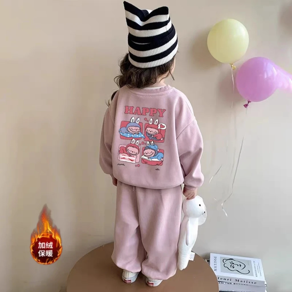 小丸子  56407女童套装2025新款秋冬洋气宝宝加绒卫衣卫裤两件套