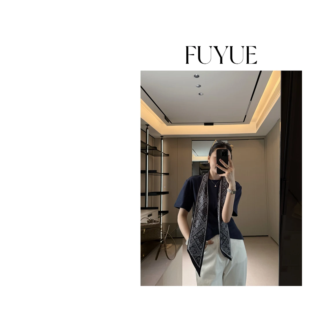 FUYUE赴约 品质蓝色半袖带丝带时尚夏季轻奢休闲百搭小众圆领显瘦