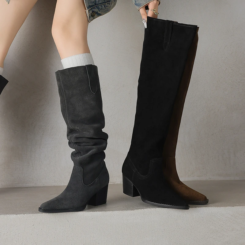 2025秋冬新款小个子大筒围高筒及膝靴女粗跟百搭时尚气质过膝长靴