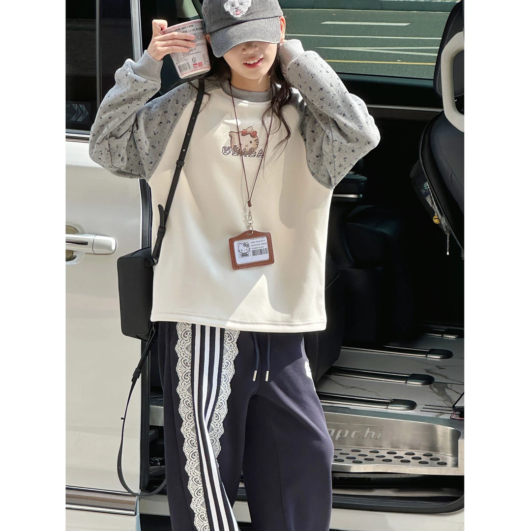 K29996孙小美碎花拼接女童加绒卫衣2025新款秋冬装儿童加厚上衣服