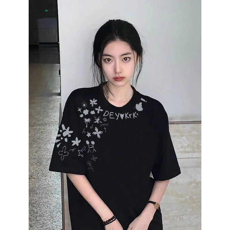 春夏季趣味纯棉美式高街宽松创意男女中性短袖卡通印花高克重t恤