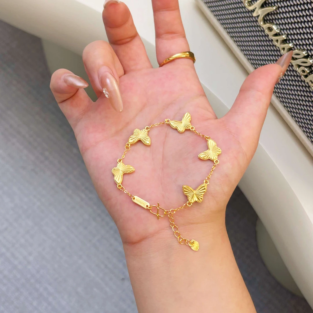铜合金手链 新中式《镭射五只小蝴蝶手链时尚百搭》