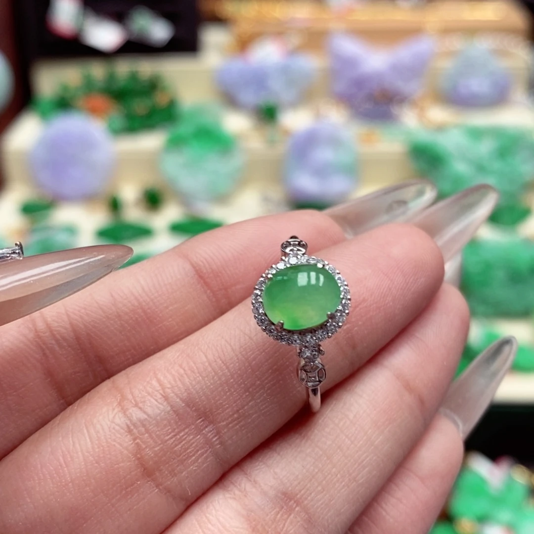 银S925镶嵌戒指翡翠翡翠戒指