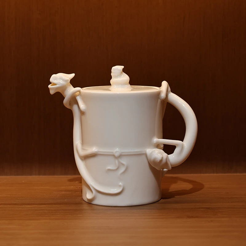 何白象牙白螭龙壶陶瓷茶壶复古大容量茶壶220ml