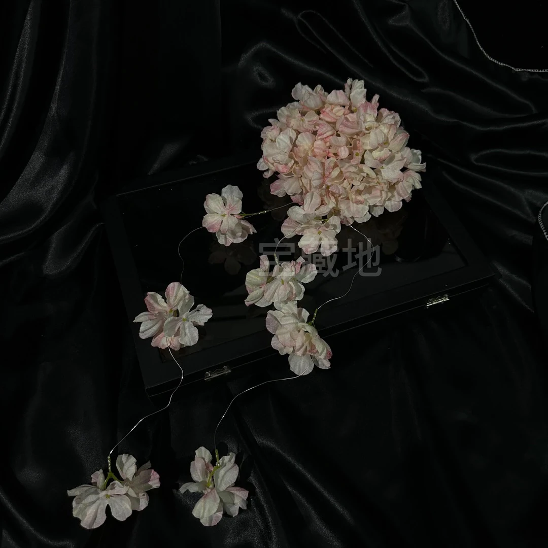 非金属布艺婚庆饰品 2919新款绣球花拖尾边夹新娘头饰森系粉色