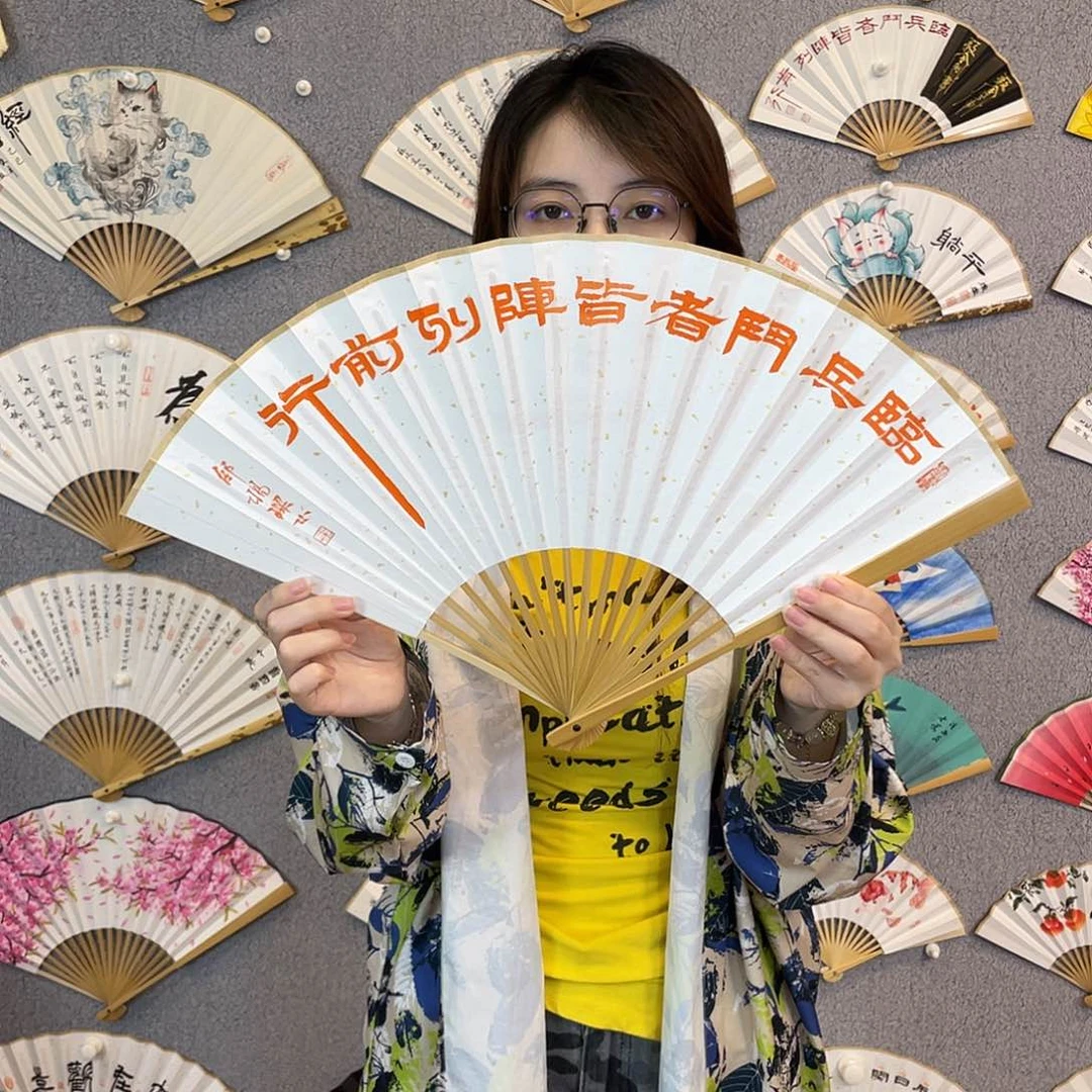 国画95寸玉竹-纯手绘-文玩扇骨（默认粘好）