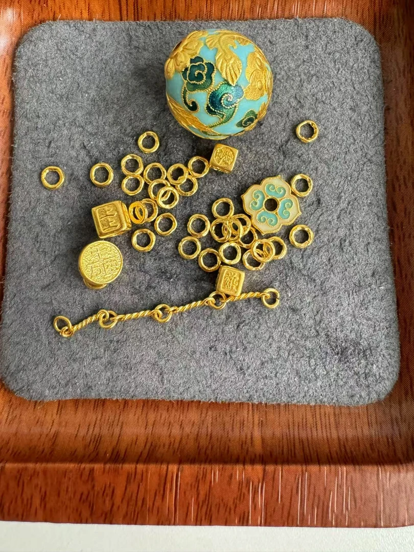 足金999 卡4盘缠高温烧蓝凤珠吉言方糖