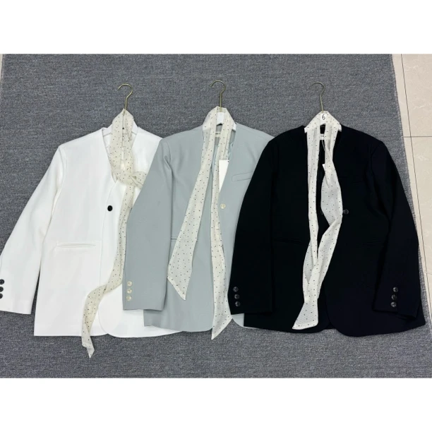 5019波点飘带韩版西服外套