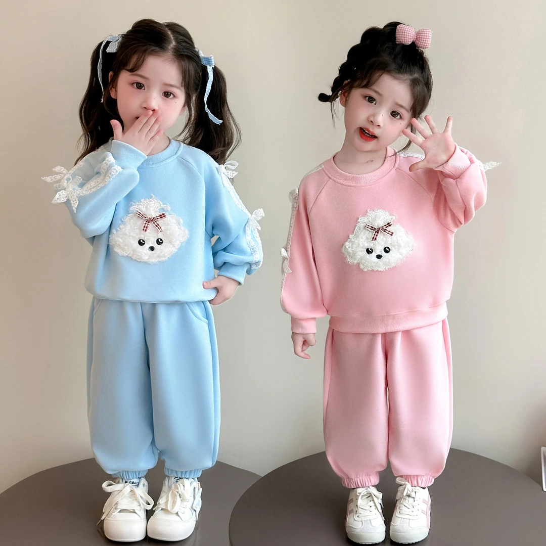 女童卡通蕾丝套装春秋款2025新款儿童韩版时尚小女孩休闲两件套