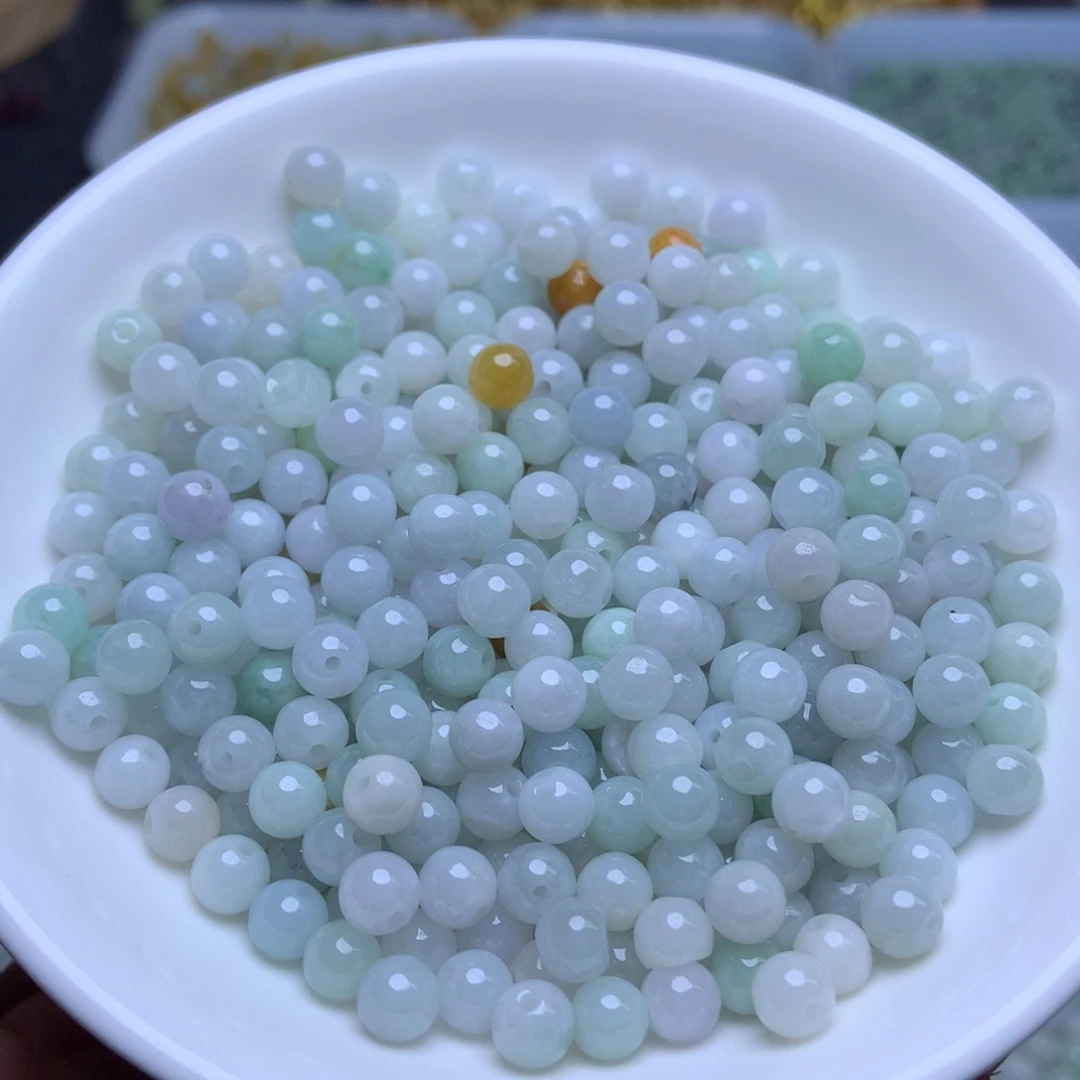 未镶嵌手链翡翠卡5.3冰绿白100个