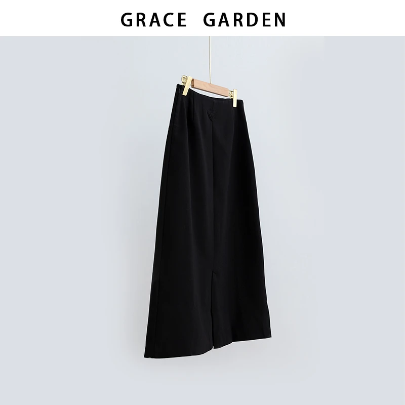 GRACE GARDEN【三角标半裙！】垂感中长款前开叉A字半身裙YQ5L2001