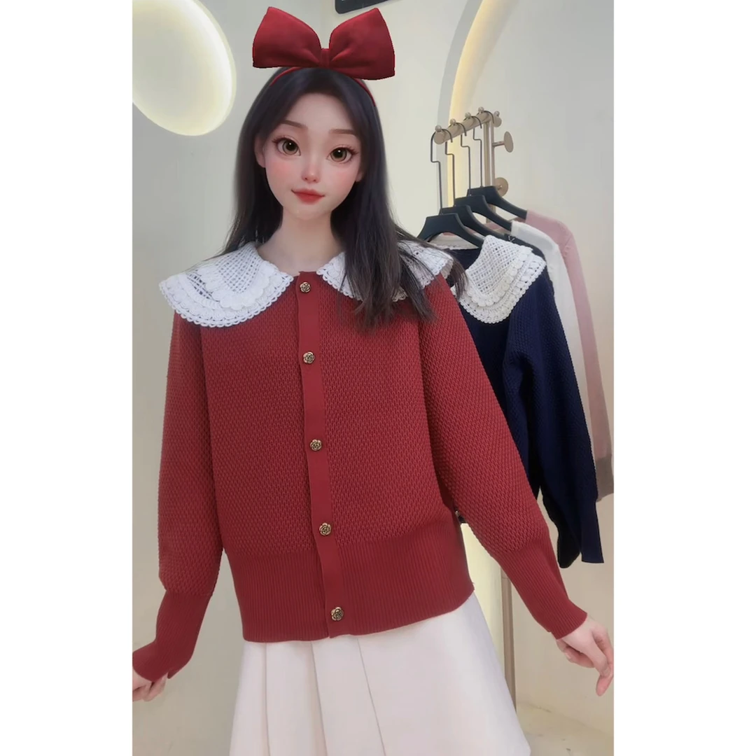 【定制大码女装80-200斤】甜美温柔减龄蕾丝纽扣开衫上衣1827