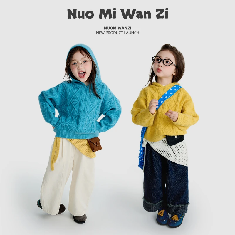 丸子十【S】儿童韩版百搭连帽麻花毛衣（秋款）WZJ-53100