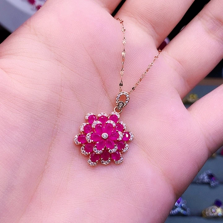 红宝石颈饰银S925镶嵌